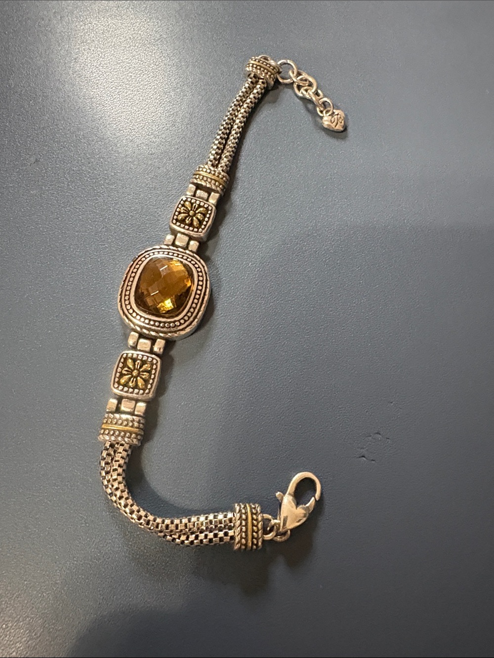 Retired Brighton Bracelet - Topaz with Two-Toned Detailing - 1990s Vintage